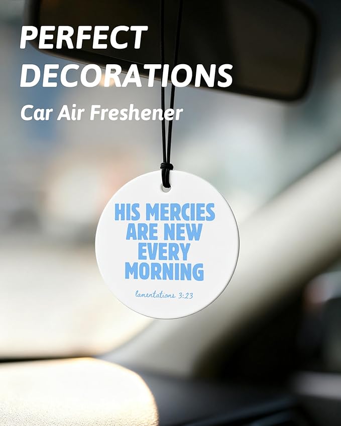 Blue Christian Round Car Air Freshener 4 Pcs, Coquette Blue Bow Bible Verse Religious Hanging Air Freshener for Cars Closet Drawer Books, Christian Girly Car Accessories Mirror Decor for Women