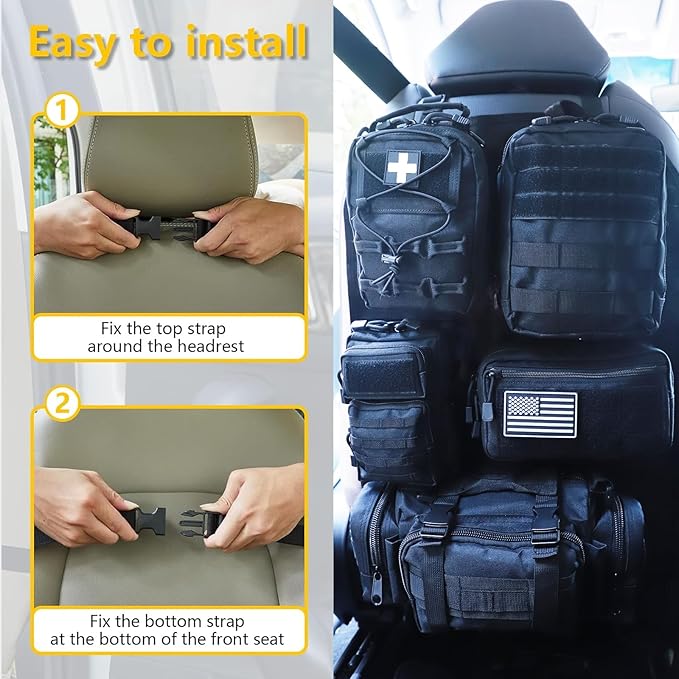 Universal Tactical Car Seat Back Organizer Bag Tactical Molle Vehicle Organizers Panel Vehicle Protector Organizers with 5 Detachable Pouches for Car Truck Ford Jeep (Model B-Black)