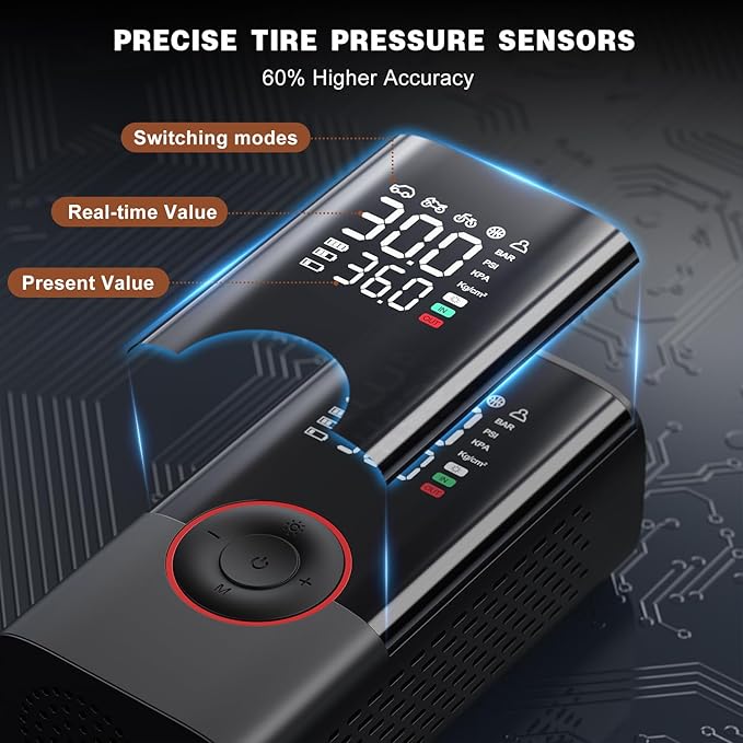 Tire Inflator Portable Air Compressor - Portable Cordless Mini Air Pump with Digital Pressure Gauge, 150PSI 3X Fast Inflation and Auto Shutoff Function Tires Pump for Cars