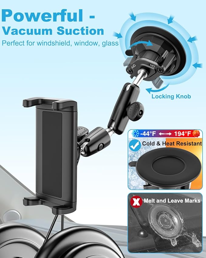 Z Fold Car Holder, [Super Suction Cup] Dashboard Windshield Mount for Foldable Phone, 360° Metal Arm Truck Tablet Phone Stand for Galaxy Z Fold 7 6 5 4 3 2, Pixel Fold, Galaxy Tab, 4-13" Device