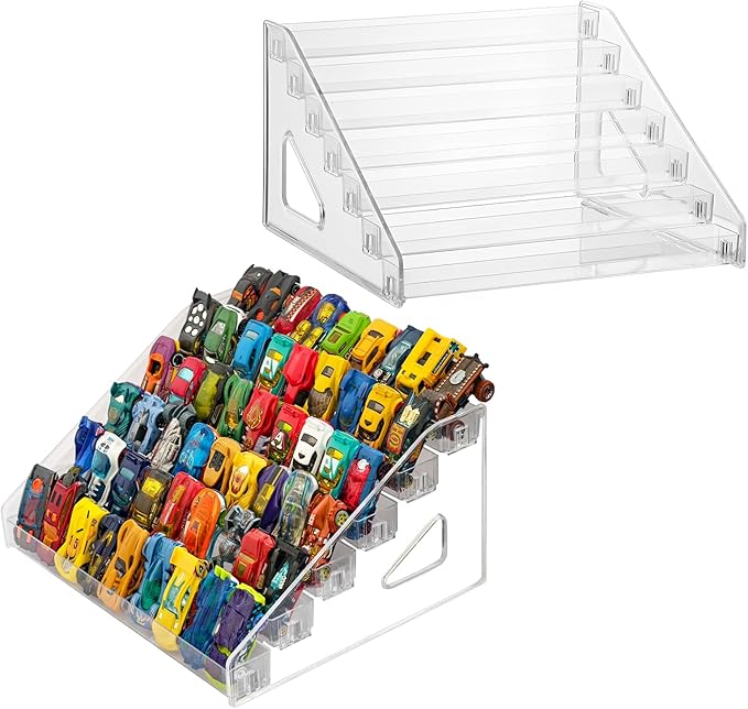 2 Pack Toy Cars Display Shelf for Hot Wheels, Clear 7 Layers Toy Cars Display Case Storage Organizer