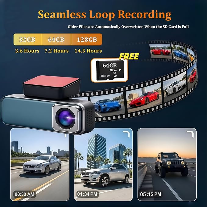 Dash Cam Front and Rear with GPS, 4K+1080P Dash Camera for Cars, 7Track Dual Car Camera with Built-in GPS Tracker, 64GB Card, 3.19" IPS Screen, WiFi, HDR, Night Vision, Parking Mode, Loop Recording