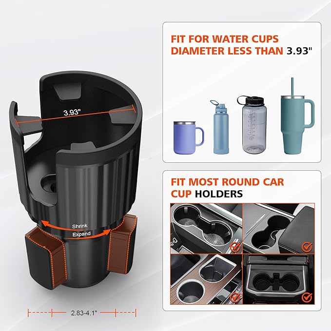 2 Pack Newlest 2 in 1 Phone Mount for Car Cup Holder with Adjustable Base, Phone Holders for Car Cupholder, No Shaking 360° Flexible Neck Phone Mount for All 4-7” Smartphones, Cup Holder for Bottles