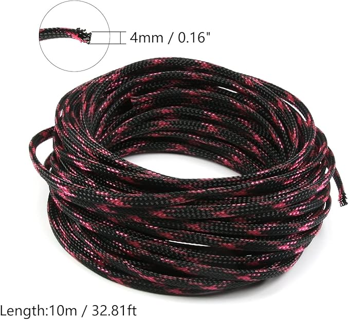 Aicosineg Cable Sleeve Braided Sleeving PET Wire Loom Tubing Cable 32.81ft-1/6inches Wrap Protector for HiFi Audio and Video Headphone Cable Protect Wires from Chewing of Pets Black and Pink