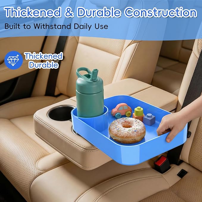 Kids Car Seat Tray, Travel Tray with Cup Holder for Toddler Baby, Kids Car Seat Food Snack Organizer for Road Trip, Stroller Snack Organizer Travel Must Haves Toddler Must Haves (Blue, 2 Packs)