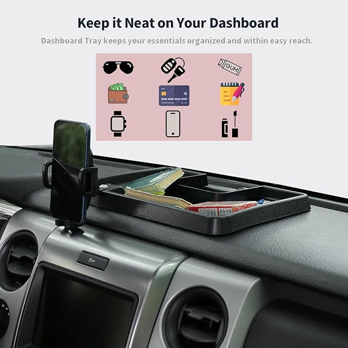 Linskip Dashboard Universal Smartphone Holder Tray Fit for 2009-2014 Ford F-150 Raptor, Rotates Vertical and Horizontal, Easy Push Action, Interior Accessories