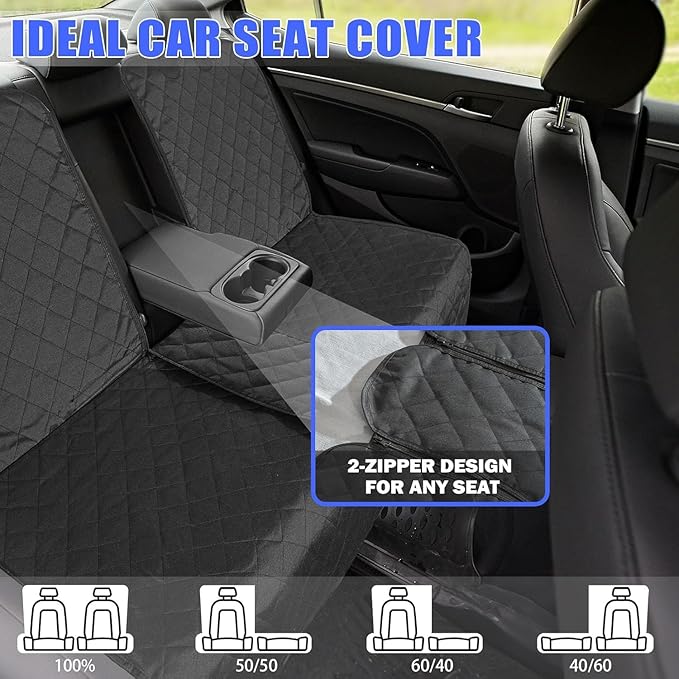 Yonktoo Dog Car Seat Cover for Back Seat, Car Seat Cover 60/40 Split Bench for Full-Size SUV, Pickup Truck, Big Truck - X-Large - 61" W