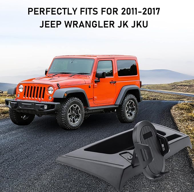 Kaishengyuan Upgraded Phone Mount for 2011-2017 Jeep Wrangler JK JKU, Multi-Mount Phone Holder Dash Tray Storage Box System Kit with Extension Arm Metal Rod