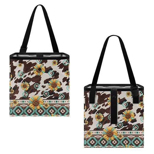 Navajo Aztec Tribal Print Car Trash Can for Back Seat Car Accessories for Women Men Leakproof Auto Garbage Cans Hanging Cowhide Sunflower Trash Bin for Car Water-Resistant