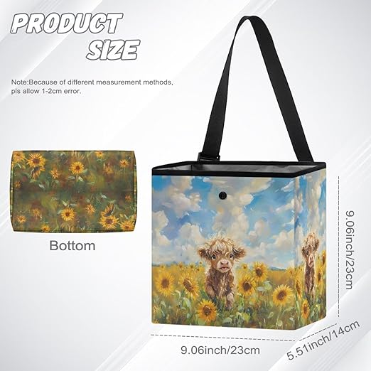 Highland Cattle Sunflower Print Car Trash Can Leakproof Trash Bin Car Garbage Can Hanging Water-Resistant Collapsible Auto Trash Bag Car Accessories for Women Men