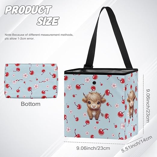 Car Trash Can Leak Proof Auto Trash Bag Hanging Vehicle Garbage Can Multipurpose Storage Container for Back Seat Car Accessories, Cherry Floral Highland Cattle Print