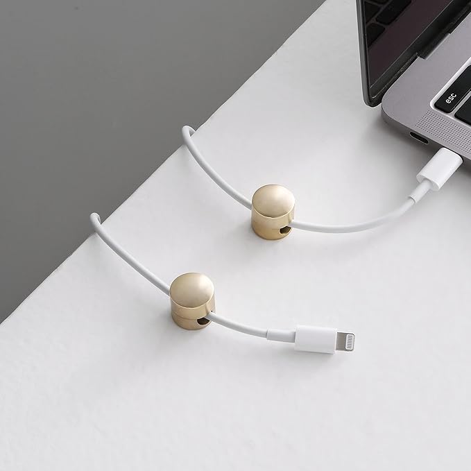 BRIGHTTIA Cable Clips - Premium Brass Cord Management for Home, Office & Car - Multipurpose Wire Holder Organizer - Sleek & Durable Design - Ideal Gift for Men, Women & Students - 4-Pack (Matte Brass)