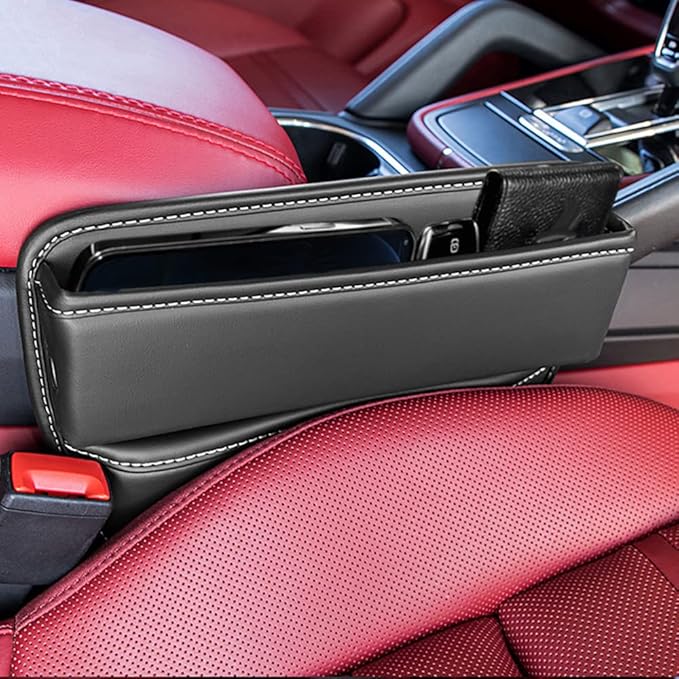 Riloer Car Organizers for Gap Leather Waterproof Car Seat Gap Fillers for Cars, Suvs, Trucks, Front Seat Gap Fillers for Phones, Keys, Cards, Glasses, Black