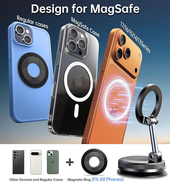 for Magsafe Car Mount carmount 2.0 Magnetic Phone Mount【Movable Vacuum Suction】Vacuum Magnetic Phone Holder for Car Tripod Camera Shoe Cell Phone Car Mount Gym Mirror Mount for iPhone 17 16 15 Pro Max