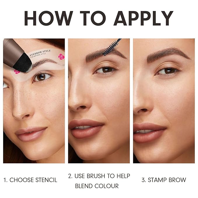 Eyebrow Stamp Stencil Kit - One-Step Eye Brow Stencil Kit with 24 Reusable Thin & Thick Eyebrow Stencils, Long-Lasting Waterproof & Smudge-Proof Brow Stamp Kit for Perfect Eye Makeup (Black Brown)