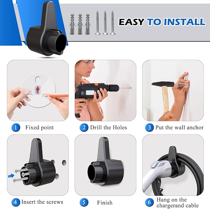 EV Charger Holder,Portable wall Connector Holster,Electric car Cable Organizer,EVSE Charging Nozzle Dock Mount for J1772