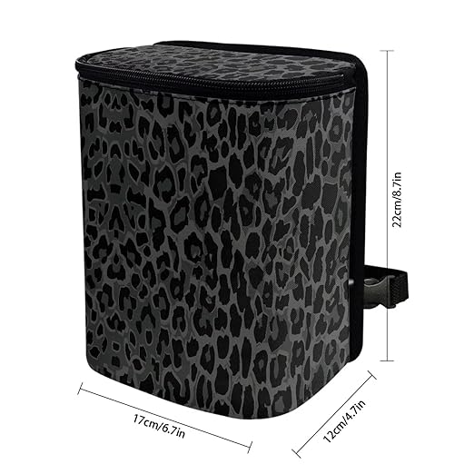 Talayituse Black Leopard Print Car Trash Can with Lid, Leak Proof Auto Trash Bag Hanging Vehicle Garbage Can Multipurpose Storage Container for Back Seat Road Trip