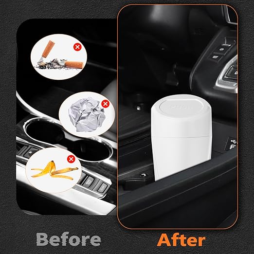 Car Trash Can with Lid-2Pack, Leakproof Garbage Can with 80 Attached Trash Bags, Mini Essential Car Accessories for Interior for Car, Home, Office（White）