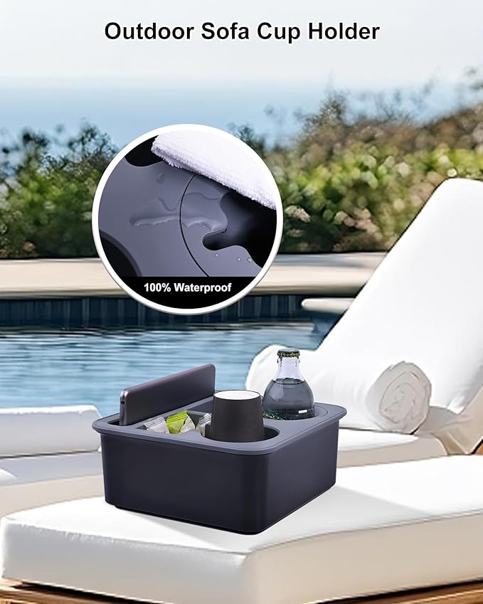 Couch Cup Holder Tray, Bonfixe Elastic Clip Stable Back Seat Cup Holder for Cars, 4 Anti-Slip Pads & Food-Grade Silicone Car Caddy Organizer for Bed, Truck, Home, Office, Boat (Black)