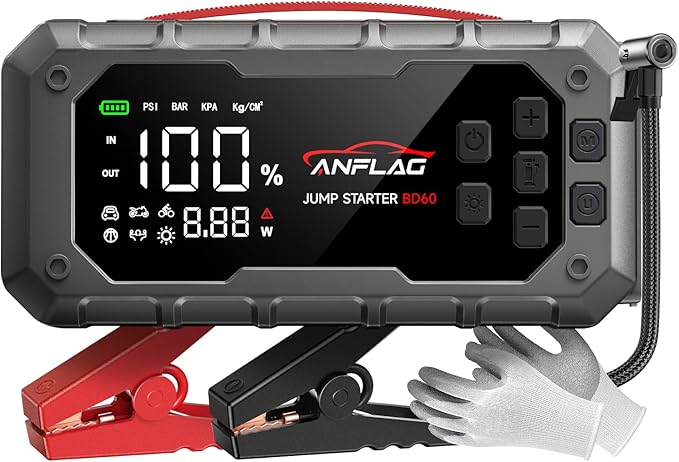10-in-1 Car Jump Starter with Air Compressor, 8000A 160PSI Jump Starter Jump Box(All Gas/14L Diesel), PD65W Charging Battery Jumper Starter Portable Jumper Cable with 160W DC, Gloves, Lights