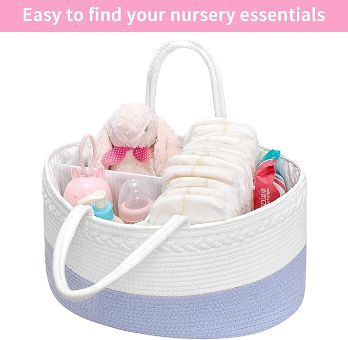 ABenkle X-Large Diaper Caddy Organizer - Cotton Rope Nursery Storage Basket for Baby Essentials, Boys & Girls Shower Gift, Changing Table Organizer