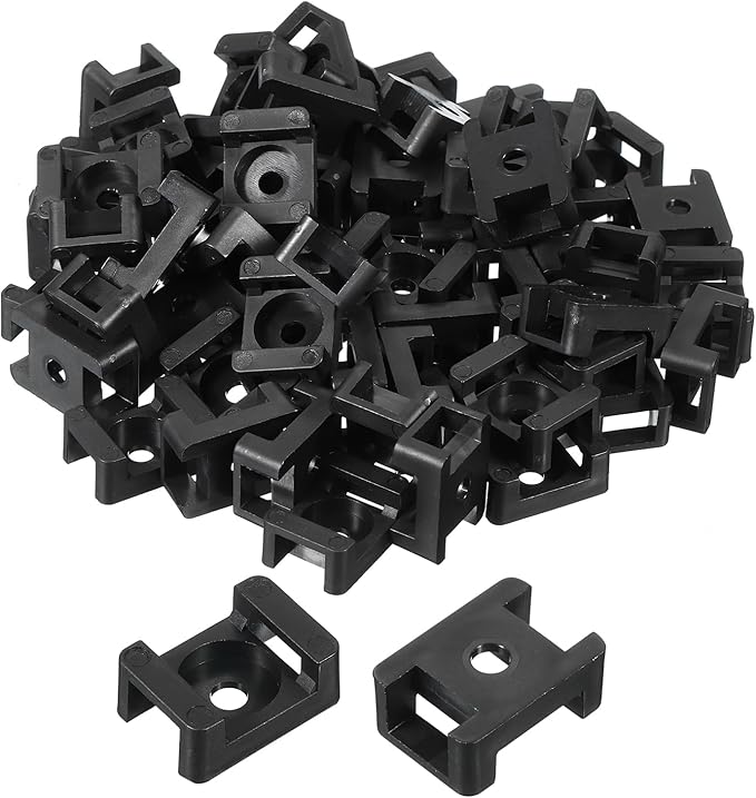 MECCANIXITY 500pcs Cable Tie Base Saddle Type Mount Wire Holder, 0.88"x0.63"x0.35" Wire Clips Organizer Holders Clamps for Electronic Wires, Black 0.17"Dia