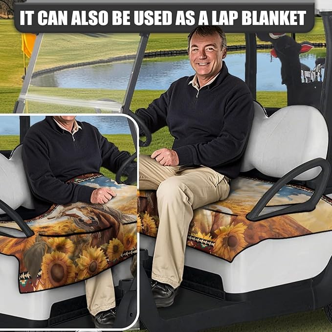 Universal Golf Cart Seat Cover with 4 Pockets Soft Golf Cart Seat Towel Blanket Fits 2-Seat Golf Carts