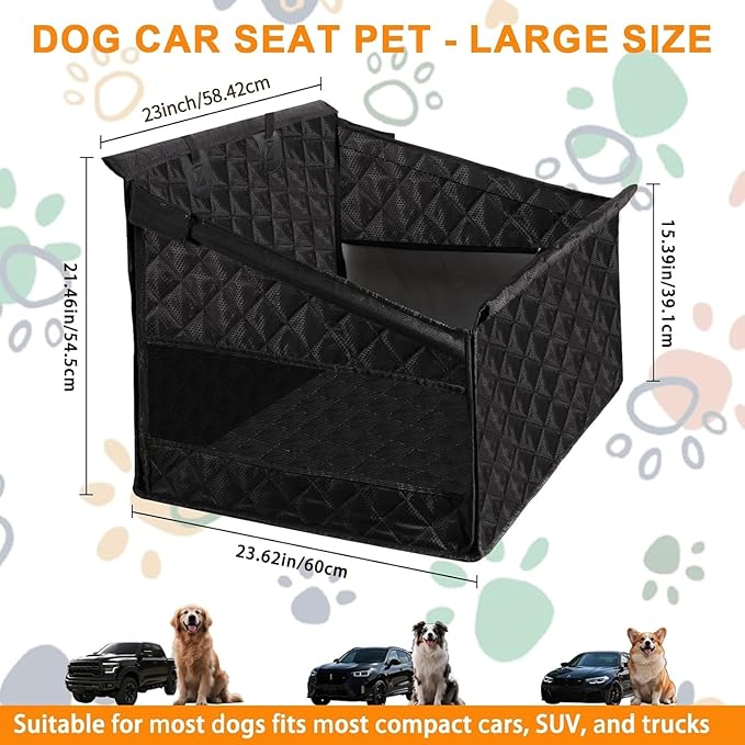 Medium Small Dog Car Seat, Hard Soles with Mesh Windows on Both Sides, Detachable and Washable,Dog Car Seat Cover for Back Seat, Suitable for Cars, Trucks, and SUVs (Black)