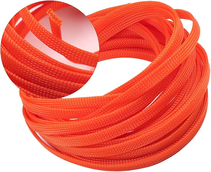 Aicosineg 32.81FT PET Braid Cable Sleeving Flexible Wire Mesh Sleeve Wire Braided Protective Sleeve 0.33inch Wrap Protector for Power Cord Protection Flame Retardant Cable Manage Orange