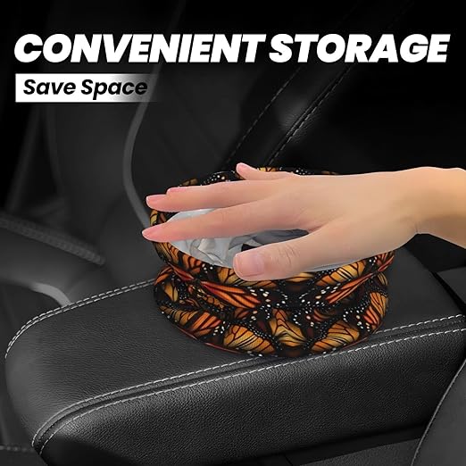 Orange Monarch Butterflies Car Trash Can Leak Proof Hanging Waterproof Garbage Can Multipurpose Trash Bin for Car SUV Front Seat Headrest Collapsible and Portable Storage Pocket
