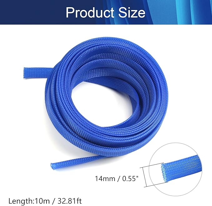 Aicosineg Cable Sleeve Braided Sleeving PET Wire Loom Tubing Cable 32.81ft-5/9inches Wrap Protector for USB Video Power Cord Audio Cable Protect Wires from Chewing of Pets Blue