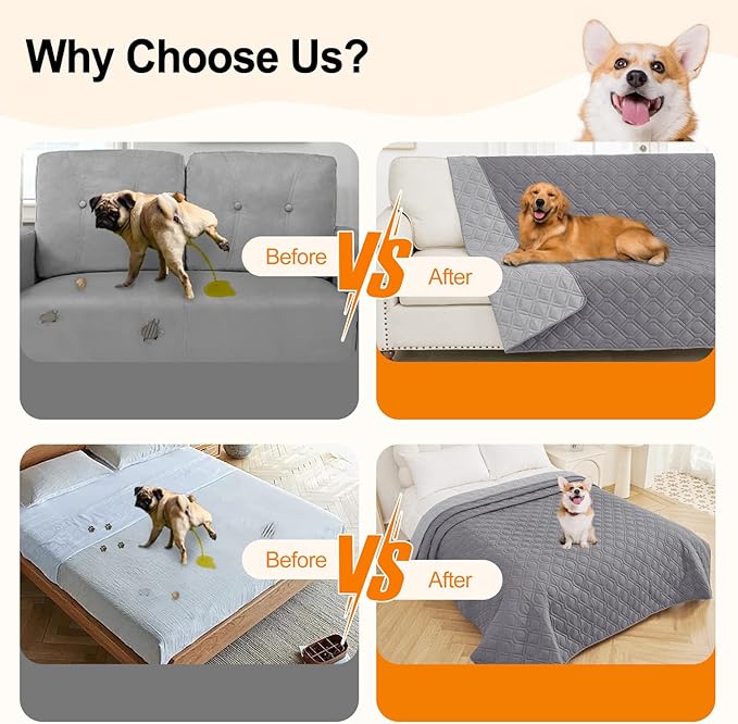 Smiry Reversible Waterproof Couch Covers for Sofa, Washable Dogs Pet Couch Covers for 3 Cushion Sofa Pet Friendly, Water Resistant Furniture Protector Slipcover, Geometric (30"x70", Grey/Light Grey)