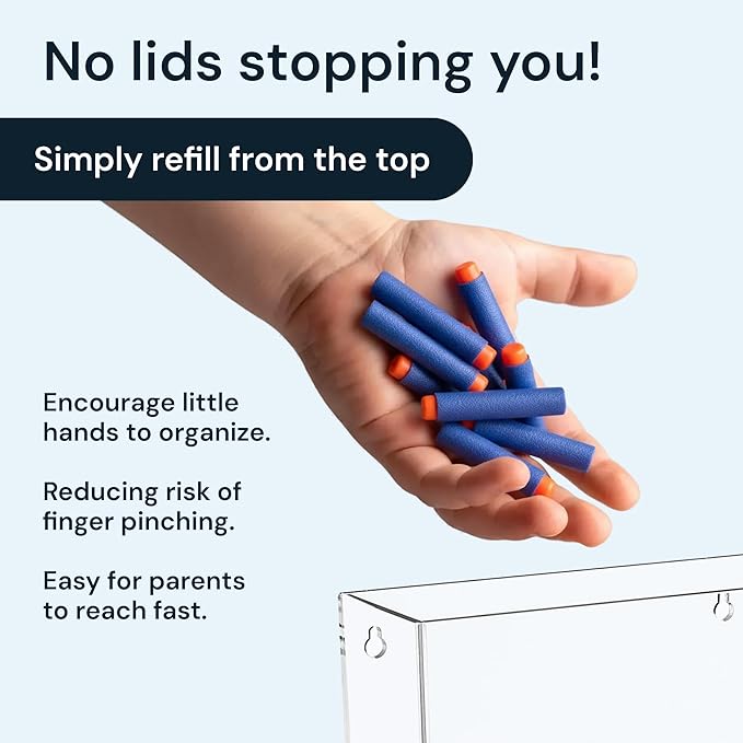 Triple Acrylic Toy Dispenser for Kids - Self-Serve Snack & Toy Foam Blasters, Car Storage for Wall or Countertop - Clear 3-Compartment Hanging Organizer for Playroom & Nursery - 12.5" H