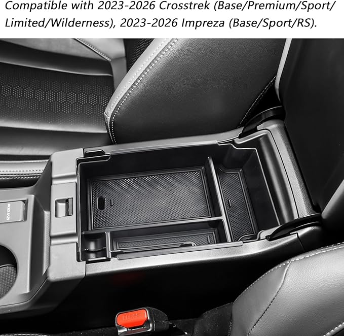 EDBETOS Center Console Organizer Compatible with 2024 2025 2026 Subaru Crosstrek and Subaru Impreza Accessories ABS Plastic Material Armrest Box Insert Tray Secondary Storage Pallet Accessories, Black