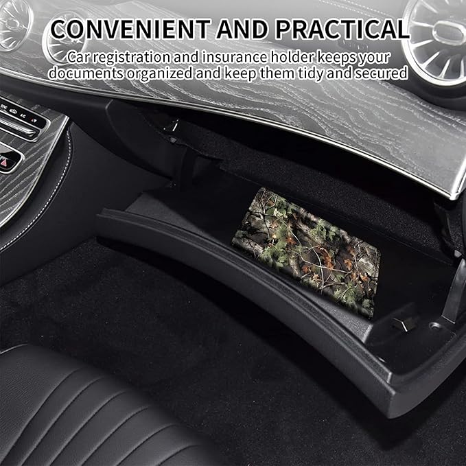 Car Registration and Insurance Card Holder, Vehicle License Documents Glove Box Compartment Organizer Wallet, ID Card Holder for Car Essentials Automobile, Camo Tree Branches