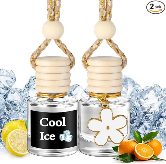 Siifert 2 Sets Hanging Car Air Freshener and Essential Oil Diffuser, Car Air Freshener Daisy Essential Oil Diffuser Long Lasting Automobile Aromatherapy(White,Cool Ice)