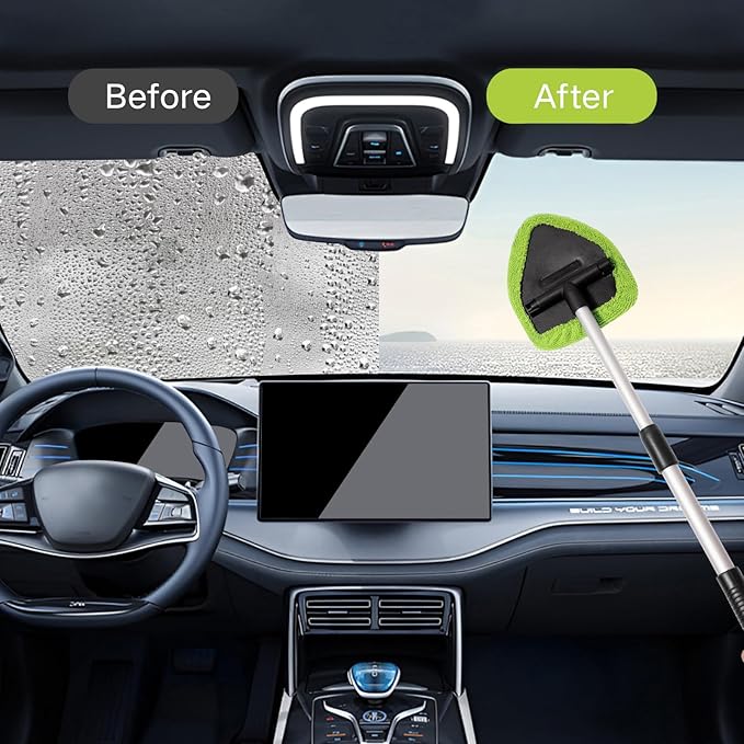 Qydipclin 7pcs Windshield Cleaner Tool Car Window Cleaning Wash Kit with 4 Reusable Microfiber Pads 1 Spray Bottle and Extendable Handle Auto Glass Wiper Kit, Multicolor
