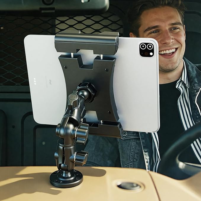 OHLPRO Heavy Duty Truck Tablet Mount - Drill Base iPad Dashboard Holder, 360° Rotating 2-Stage Adjustable Arm for 5-13" Tablets, Secure Multi-Surface Mount for Commercial Vehicles, Wall, Desk