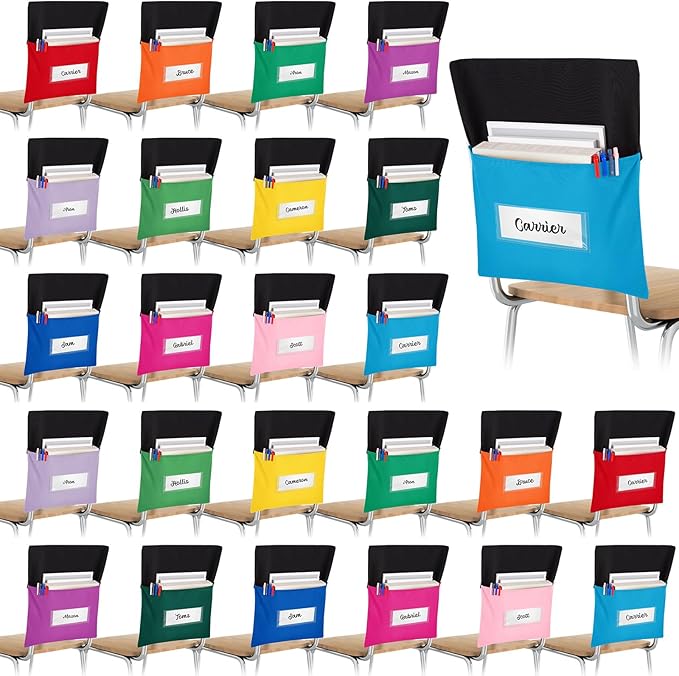 Chair Pockets for Classroom Chairback Pocket Chart 14 x 18 Inch Desk Organizer Pocket Chair Bag for Seat School Classroom(Classic,Colorful,24 Pcs)