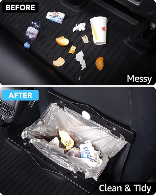 Motrobe Tesla Model 3 Trash Can 2017-2023 Garbage Bag 1PCS [Magnetic+LED 2-in-1] Waterproof Backseat Hanging Garbage Bin with 2.5 Gallons Faux Leather Model 3 Interior Accessories