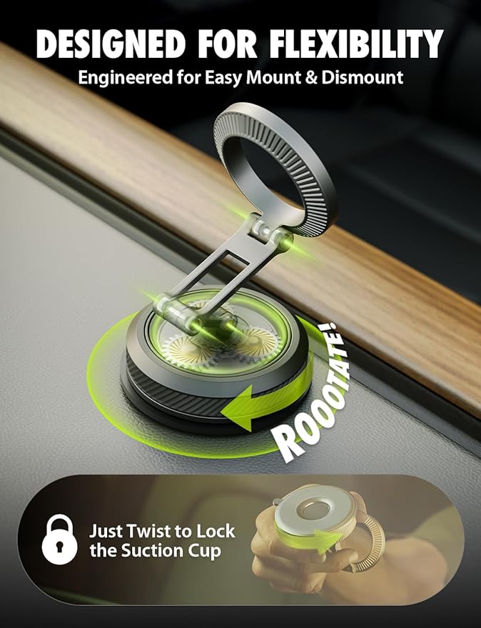 Bracketron MagAlign AIR Magnetic Suction Cup Car Phone Mount – 3-in-1 Dash, Window & Display Mount with Ultra Strong Magnets, MagSafe Phone Holders for Your Car for iPhone 17 16 15 14 13 12