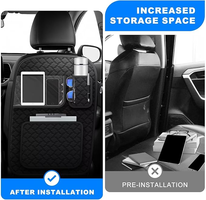 Back Seat Protector 2 Pack Fit For Toyota GR Corolla Car Kick Mats with Touch Screen Tablet Holder Storage Organizer Waterproof Dirt Proof Faux Leather Auto Accessories for Kids (1 Pair Black)