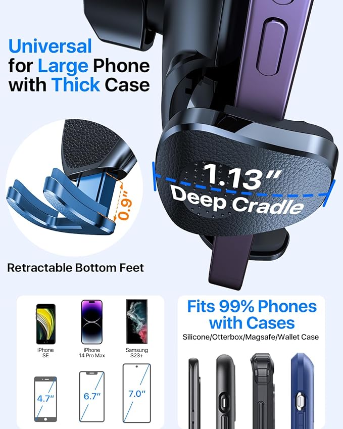 YRU [2025 Upgraded Universal Car Phone Holder Mount【360°Rotatable & Strong Suction】 Cell Phone Car Dashboard Windshield Phone Holder Dash Vent Stand for iPhone 17 16 Pro Max Samsung Truck, Dark Blue