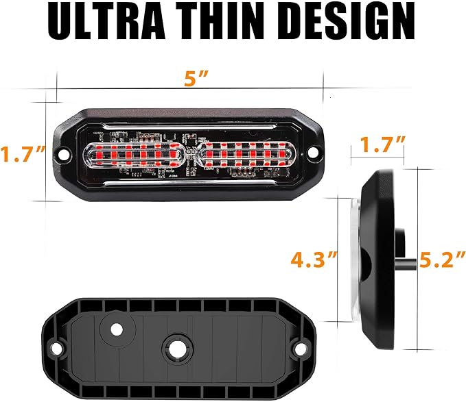 WINECO 8PCS LED Strobe Lights kit 12V Sync Feature Red 12LED Emergency Hazard Warning Lights with Strobe Controller for Trucks Vehicles ATV RV Cars Van
