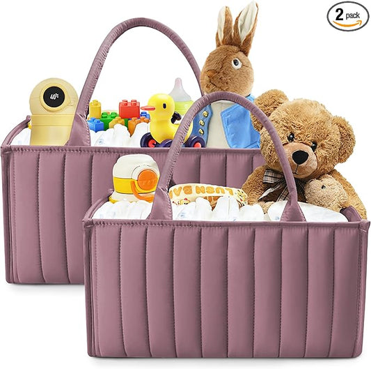 SWEET DOLPHIN 2-Pack Baby Diaper Caddy Organizers, Stylish Storage Baskets for Newborn Essentials, Diaper Station & Car Travel, Value Bundle for Baby Shower Gifts & Registry Must-Haves - Tan