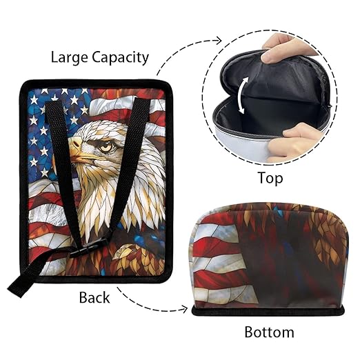 Talayituse Eagle American Flag Print Car Trash Can Portable Auto Garbage Bin Multifunctional Vehicle Interior Accessories with Adjustable Straps Universal Fit Truck SUV Sedan