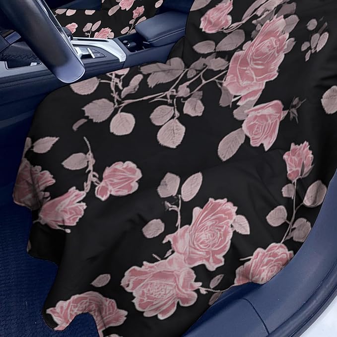 2 Pack Car Towel Seat Covers with Storage Bag, Multifunctional Towel for Gym Outdoor Sport, Picnic, Beach, Pet Dog Travel,Non-Slip Washable Car Seat Protector (Pink Flower)