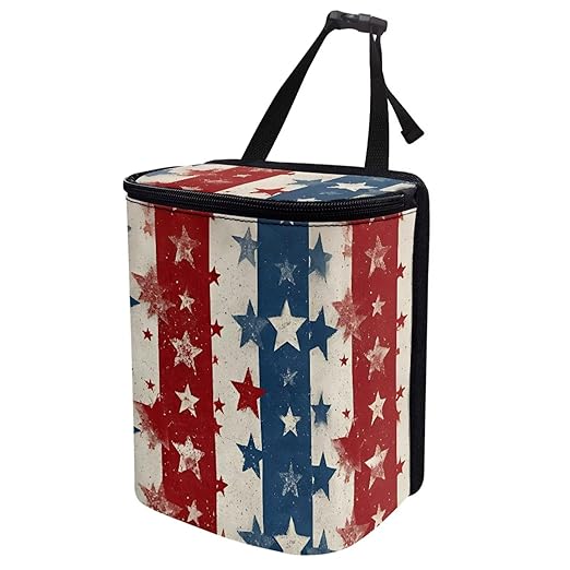 Talayituse American Flag Star Print Car Trash Can Portable Auto Garbage Bin Multifunctional Vehicle Interior Accessories with Adjustable Straps 4th of July Decor Universal Fit Truck SUV Sedan