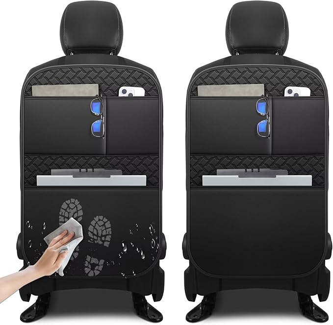 Back Seat Protector 2 Pack Fit for Nissan Rogue Car Kick Mats for Kids Upgraded Version with Storage Organizer Waterproof Dirt Proof Faux Leather Auto Accessories (Black)