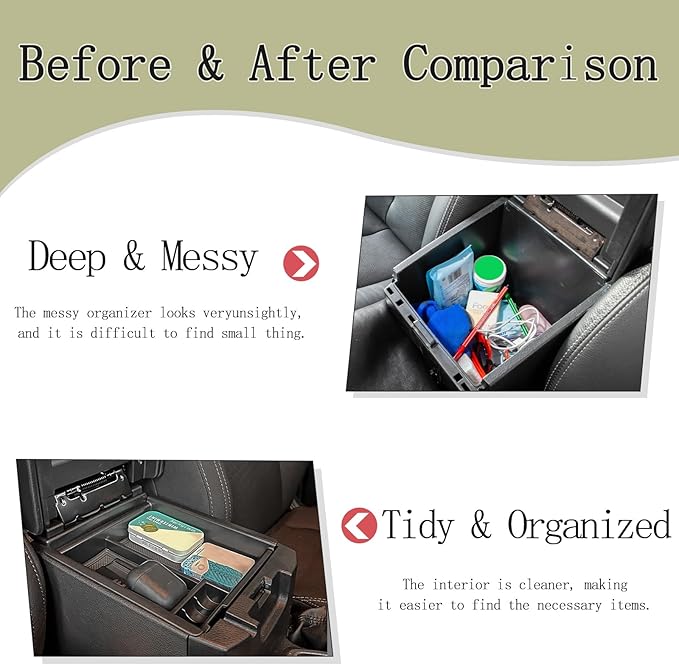 JDMCAR Center Console Organizer Tray Compatible with Toyota Tacoma Accessories 2016-2022 2023, Armrest Insert Container ABS Material Secondary Storage Box